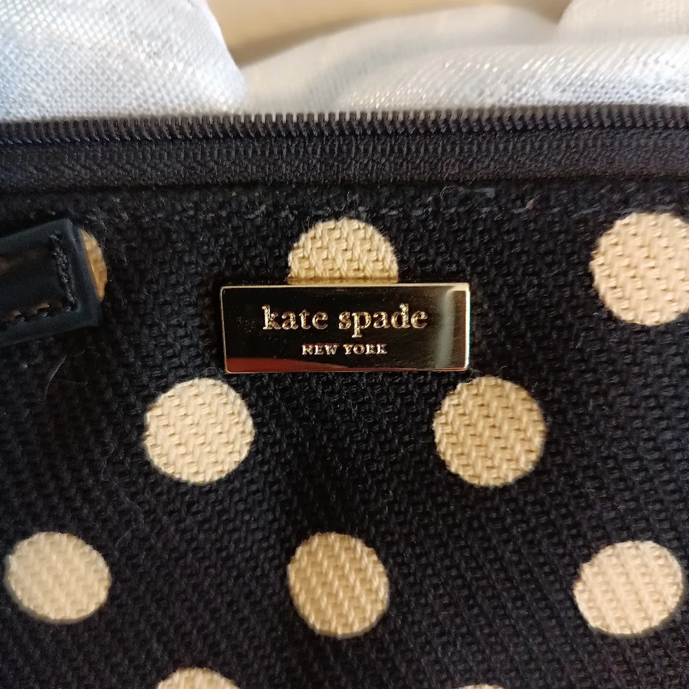 Kate Spade New York black and white polka dot fabric clutch bag